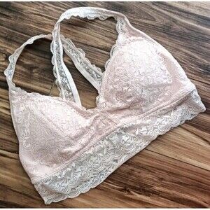 Marilyn Monroe Lace Bralette Bra Size Large Plush Pink Padded Criss Cross Back